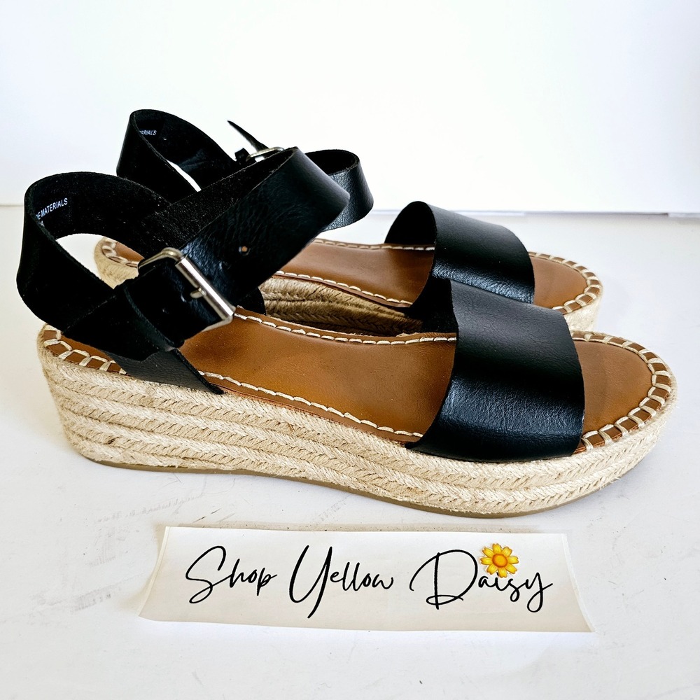 White Mountain Plink Black Espadrille Wedge Sandals Ankle Strap Summer Boho 9.5M